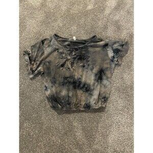 Fashion Muse Shirt Womens Medium Gray Tie Dye Cropped Scoop Neck Casual Top